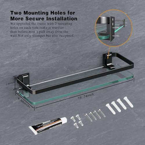 Estante de vidrio para montaje en pared de 3 niveles negro para almacenamiento de baño 3