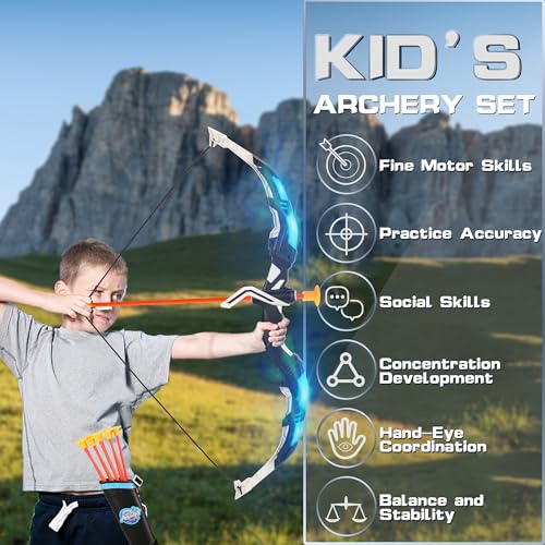 image for Handwell Bow and Arrow Set for Kids, 2-Pack LED Light Up Archery Set w