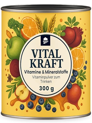 Vital Kraft Multivitamin Pulver - mit Zink, Kupfer und Selen - 50 Portionen Vitamine & Mineralstoffe - 300g mit Superfoods und Pflanzenstoffe