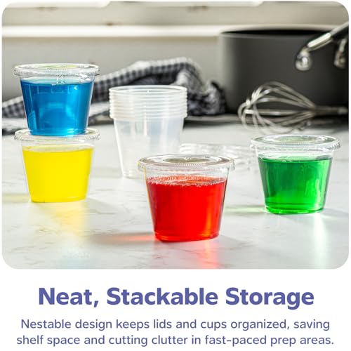 Image of GUSTO [5.5 oz. - 100 Count Clear Disposable Plastic Portion Cups with Lids - Souffle Cups, Jello Shot Cups With Lids, Plastic Containers Perfect for salad Dressing and More- Formerly Comfy Package
