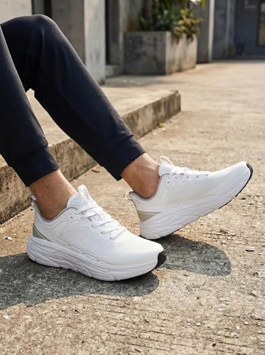 Image of Men's Slip on Walking Sneakers - Lightweight Running Shoes - Cushioned Comfort for Gym, Training, Tennis, Workout - Athletic Fashion - Black /Beige Size 6.5-13