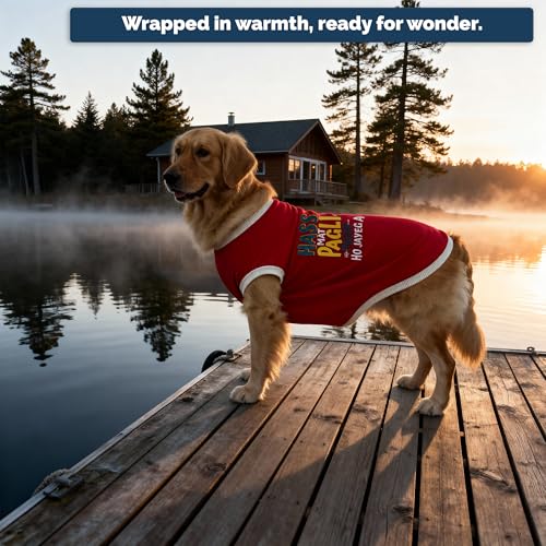 Image of JoyDaog Cozy Dog Winter Coat Red Color 26 Inch(3XL)- inchHASS Mat Pagli Pyaar Ho Jayega inch Printed Soft Trendy Apparel for XL Dogs | Indoor & Outdoor