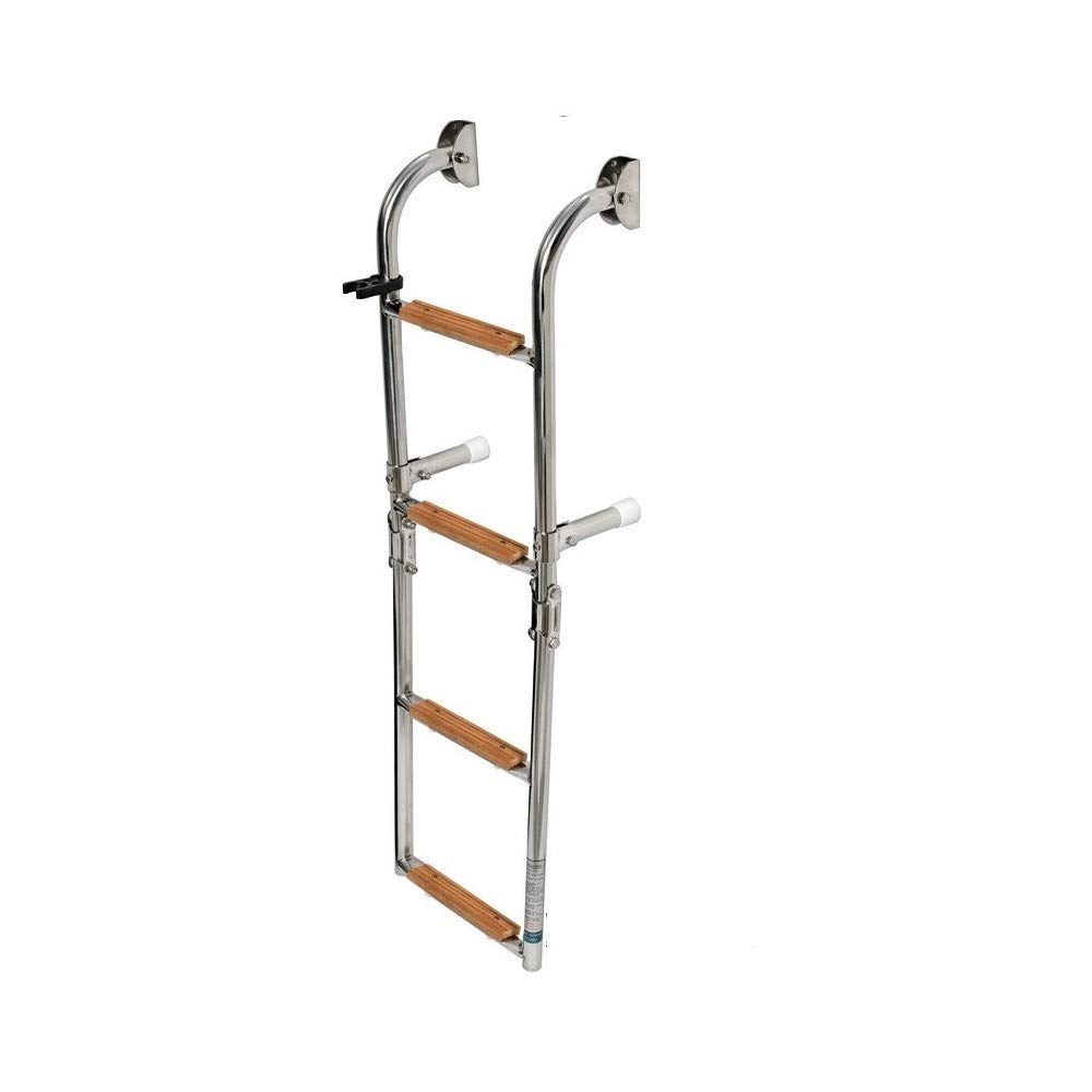 PIMAR Scaletta Pieghevole per Barca lucidata a Specchio Inox 316 con 4 gradini in Teak