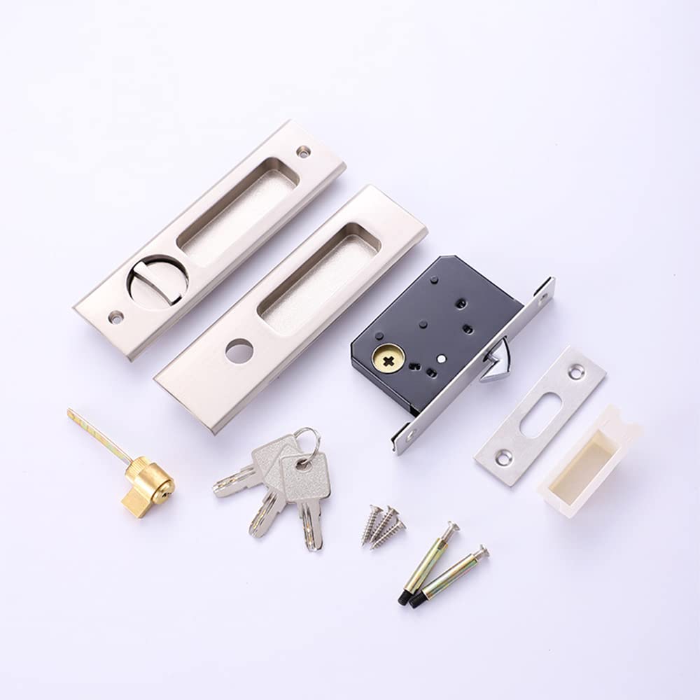 HOCONNIE Cerradura para Puertas Correderas Manilla para Puerta de Bolsillo con Llave Manilla Invisible para Puertas Empotradas 160mm Plateado