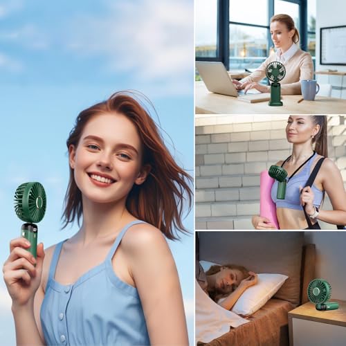 Image of Rechargeable Portable Handheld Fan,3000mAh Battery Operated Mini Fan,5 Speeds and LED Display,Long Lasting Desk Fan for Office,Bedroom,Outdoor Activities and Travel (Green)