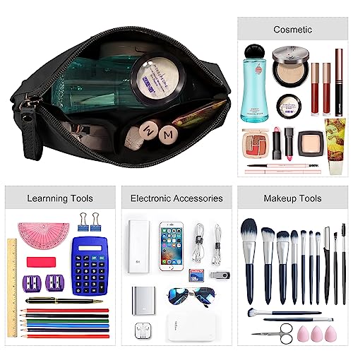 Small Cosmetic Bag for Purse MAANGE Small Makeup Bag Portable Travel Makeup Pouch Waterproof PU Leather Make up Bag with Handle Cute Versatile Zipper Pouch for Women (Black) - Image 4