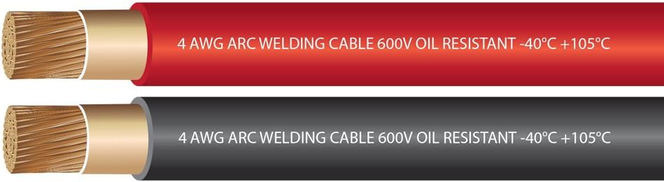 EWCS 4 Gauge Premium Extra Flexible Welding Cable 600 Volt Combo Pack - Black+RED - 15 FEET of Each Color - Branded - Made in The USA!
