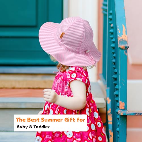 Baby Girl Sun Hat with UPF 50+ Outdoor Adjustable Toddler Beach Hat with Wide Brim Bucket Hats for Kids 2-4 Years