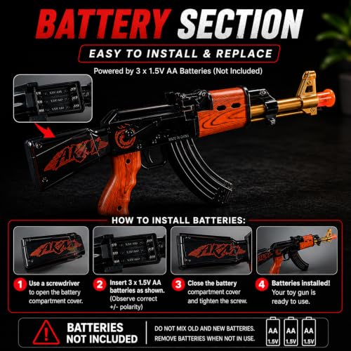 Image of Wishkey AK-47 Toy Gun for Kids with Light & Sound, Battery Operated Assault Rifle Toy, Realistic Pretend Play Gun with LED Lights & Music, Role Play Gift for Boys & Girls Age 3+ Years