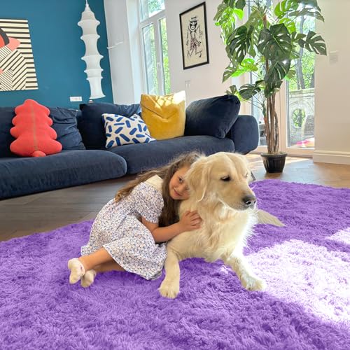 OLANLY 2x5 Machine Washable Runner Rugs for Hallway, Soft Fluffy Shaggy Bedside Rugs for Bedroom, Living Room, Indoor Floor Carpet for Kids Girls and Boys, Nursery Rooms, Home Decor Aesthetic, Purple