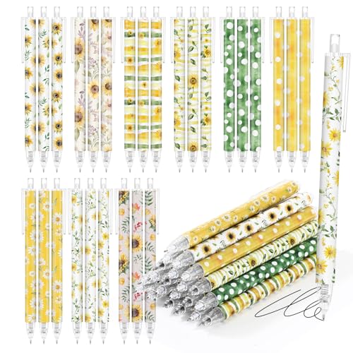Image of Jetec 108 Pcs Sunflower Pens Bulk Ballpoint Pens Sets Stuff Aesthetic Retractable Office Supplies Gift for Student Teacher Writing Journal Planning Notepad Desk Decor for Women Men Nurse Staff