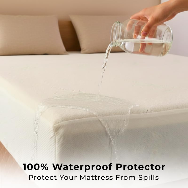 Image of Dreamzee GOTS Certified 100% Organic & Waterproof Mattress Protector | Soft, Breathable & Spill Proof Fitted Mattress Cover | Queen Size (75x60 Inches)