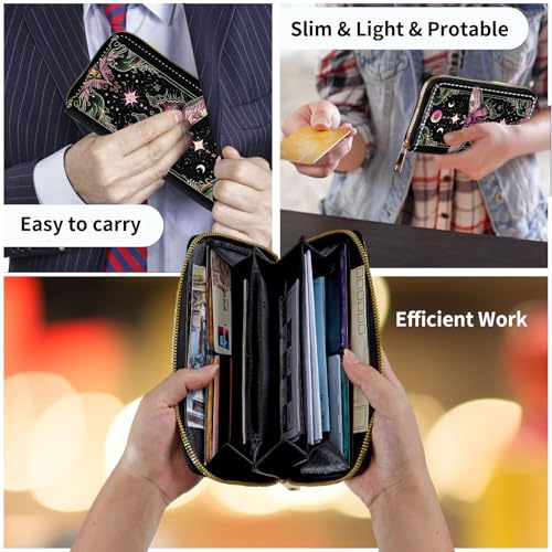 Wallet,Leather Long Wallet Suitable For Ladies And Teenagers - Detachable Wristband + RFID Travel Wallet With Card Slot - Floral Moon Moth 7