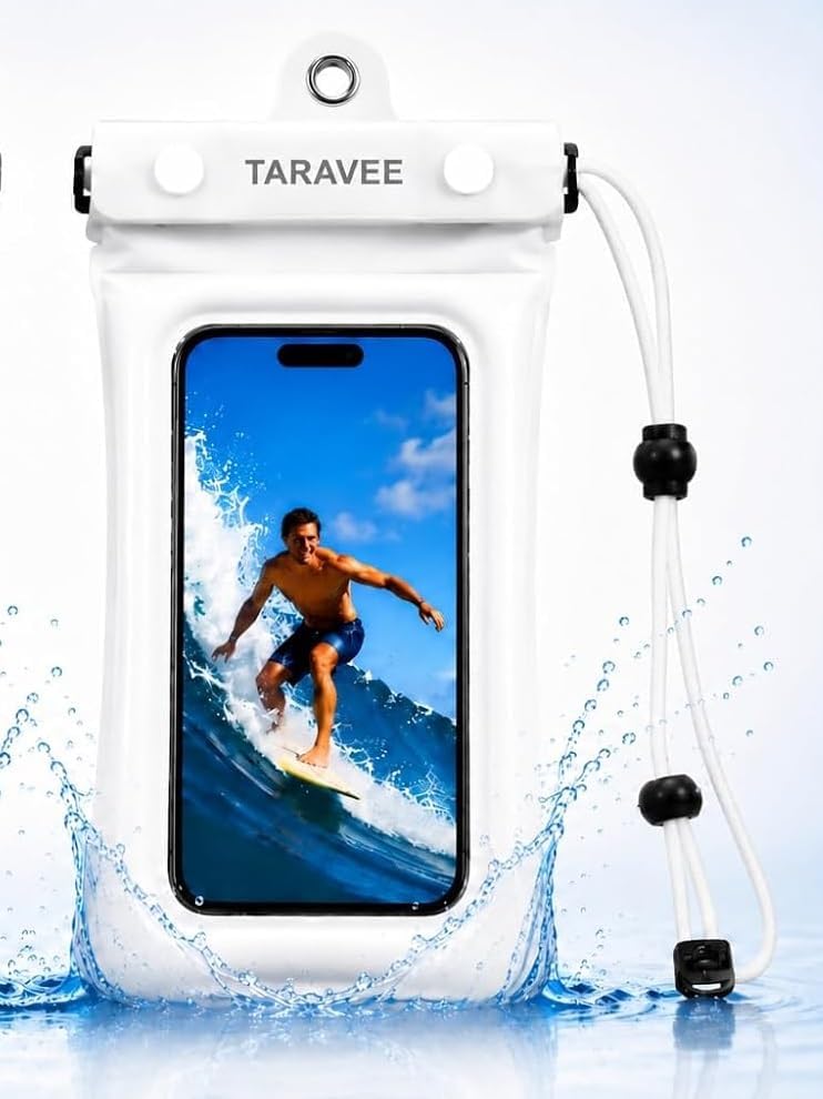 Image of Waterproof Phone Pouch, IPX8 Universal Waterproof Phone Case Dry Bag with Lanyard for iPhone 14 13 12 11 Pro Max XR X XS SE 8 Plus Samsung S23 S22 Ultra S21 S10 S9 (White- Floting)