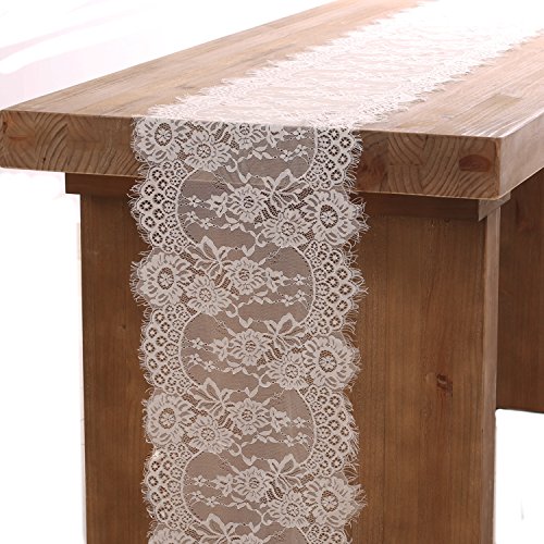 Ling's moment 12x120 inches White Lace Table Runner Rustic Chic Tabletop Wedding Reception Table Decor Boho Party Decoration Baby Bride Shower Decor