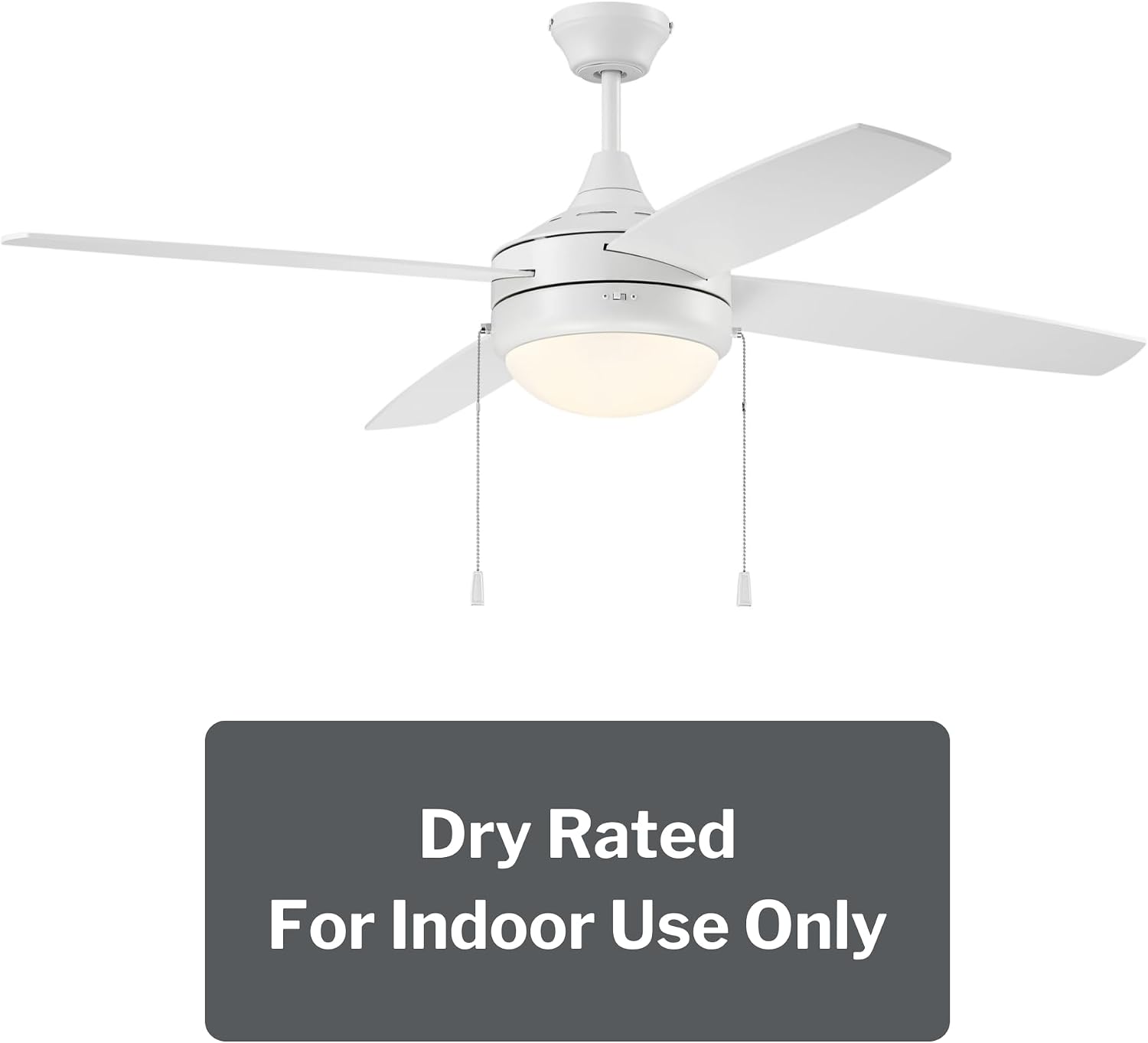 Craftmade EPHA52W4 52″ White Ceiling Fan with Integrated LED (1221 Lumens, 3000 K) | 4-Blade 10.5° Pitch | 3-Speed Reversible Motor | Dual-Mount for Flat or Angled Ceilings | Indoor Use Only