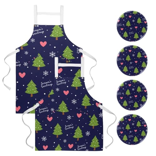 Lot de 2 tabliers de cuisine avec motif pin et flocon pour restaurant