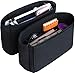 HyFanStr Felt Insert Bag Organizer with Zipper, Small Handbag Purse Organizer Tote Liner Pouch for Women, 2 Pcs Set Black