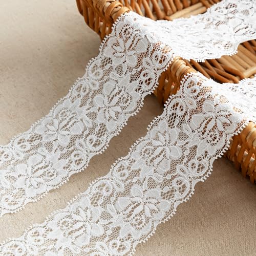 LYXMYGS Lace Trim Ribbon, 5-Yard White Lace Ribbon, 2.36 Inch Width White Laces Trims Delicate...
