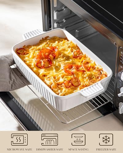 MALACASA 4.4 QT Baking Dish, 9x13 Large Casserole Dish for Oven, Ceramic Baking Pan, Rectangular Lasagna Pan Deep with Handles for Baking, Durable Microwave Oven Safe, Wedding Gift,White, Series BAKE-BAKE - Thumbnail 3