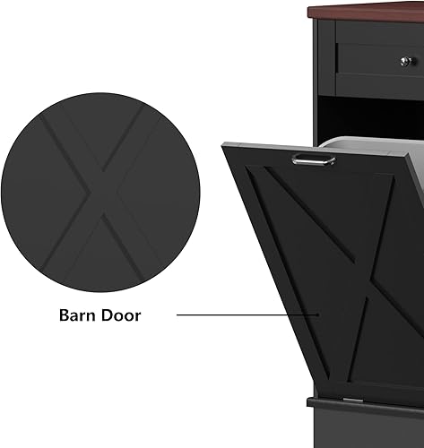 Miniatura 6 de TOLEAD Armario de basura inclinable de madera de 10 galones con puerta de granero para cocina de granja, sala de estar, comedor, color gris roble