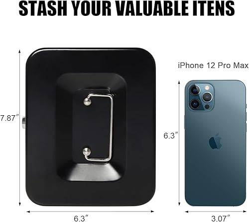 Miniatura 7 de Caja de dinero grande con bandeja de dinero, con cerradura de llave, mediana, 7 45 x 6 45 x 3 35 pulgadas, color negro