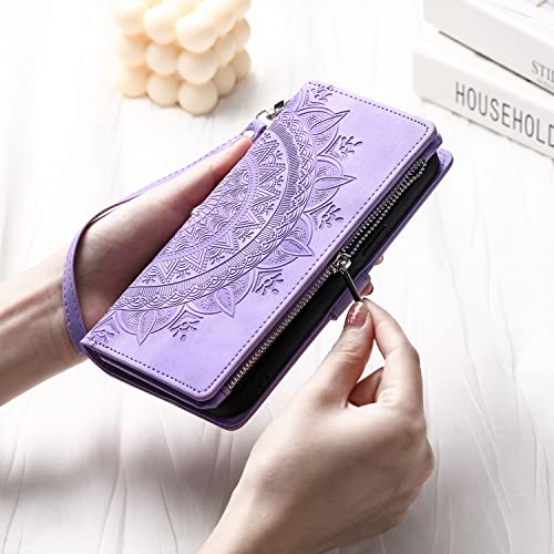 Coque Google Pixel 6 avec fermeture éclair et compartiment porte-monnaie violet - 6