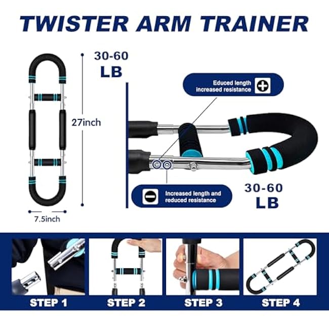 Pro-Grade Twister Arm Trainer- 30-100lb Adjustable Chest Workout Equipment for Men&Women,Beginners or Professional, Adjustable Portable Arm Chest Exerciser with Anti-Slip Grips for Home Gym