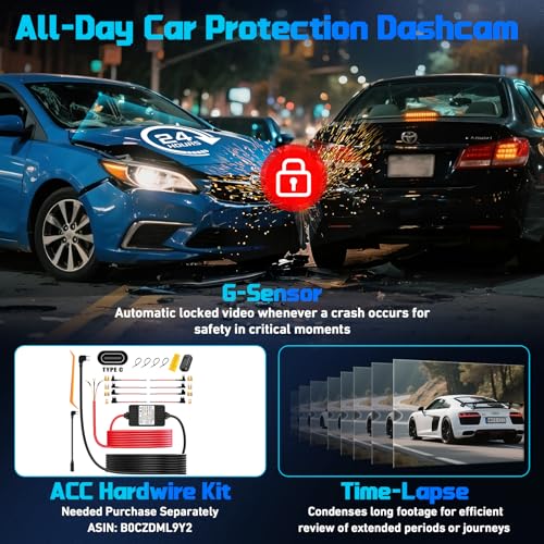 Image of Dash Cam Front 4K Dash Camera for Cars Built-in WiFi /APP Control Dashcams for Cars, 1.2 inch IPS Touch Screen Dash Cam with Free 32GB Card,170Wide Angle, G-Sensor, Night Vision, 24H Parking Mode Dashcam