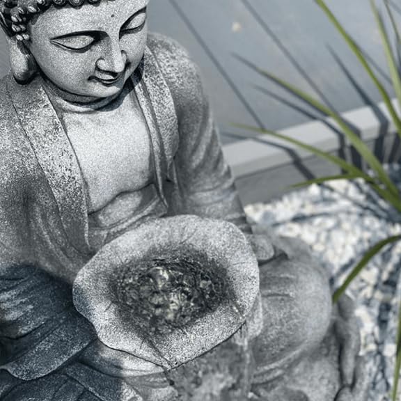 Big Lotus Buddha Statue Decorative Water Fountains Large Buddha on a Lotus Flower Water Waterfall for Farmhouse Decor Garden Patio Deck Porch with LED Lights Water Pump 3 ft (Grey)-image-47