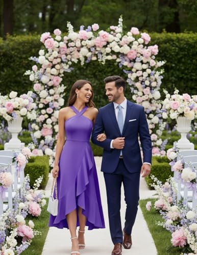 Image of Bbonlinedress Halter Cocktail Women Dresses Prom Formal Wedding Guest Bridesmaid Ruffled Maxi Hi-Lo Evening Party 2026 Dress