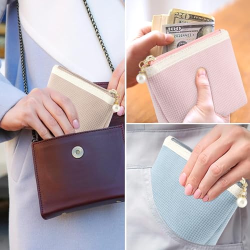 Image of Teircno Preppy Corduroy Period Bag for Women, Cute Sanitary Napkin Storage Bag Portable Period Pouch with Pearl Zipper, Sanitary Pads Bag Tampons Holder for Purse, First Period