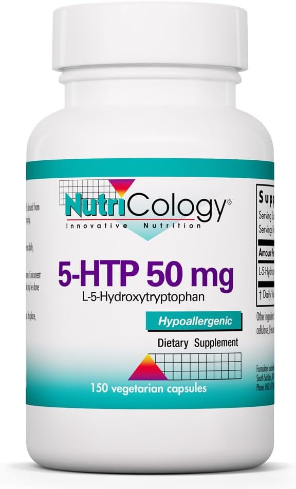 Allergy Research Group NutriCology 5-HTP - Delivers 50 mg L-5-Hydroxytryptophan - Supports Serotonin Pathways, a Positive Outlook & Restfuness - 150 Servings - 150 Capsules