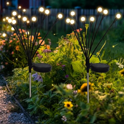Boyfield Solar Lights Outdoor Garden 2 Pack 20 LED Firefly Solar Lights Waterproof Garden Lights for Pathway Patio Yard Decoration Warm White
