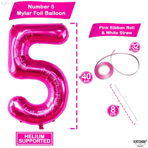 Image of KatchOn Giant Hot Pink 5 Balloon Number - 40 Inch | 5 Birthday Decorations | 5th Birthday Balloons For 5th Happy Birthday Decorations | Five Number Balloons For Pink Party Happy Anniversary Decorations
