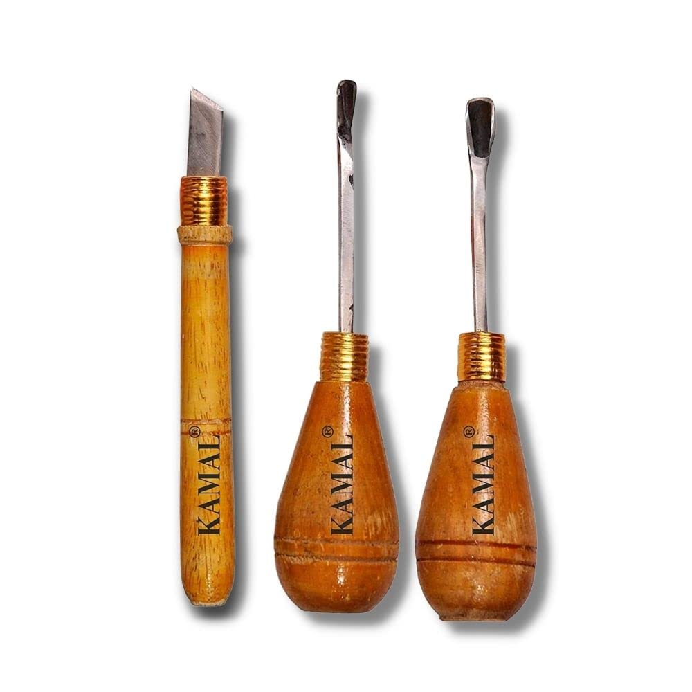 KAMAL Lino Woodhandle Carving Cutter Tool Set of 3 for Lino Cutting
