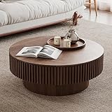 FammyLoft Couchtisch mit Stauraum, Modern Round CoffeeTable mit Fluted Design, Klein Kaffeetisch für Kid & Pet Friendly, Sofa Tisch, Center für Wohnzimmer/Balkon/Schlafzimmer, 75cm, Nussbaum