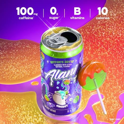 Alani Nu WITCHES BREW, Low Calorie Energy Drinks, 100mg Caffeine, Biotin, B Vitamins, Zero Sugar, 10 Calories or Less, 8 Fl Oz Cans, 12 Pack - image 6