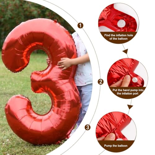 Image of Number Balloons 2 Balloon 40 inch Red for 2nd Birthday Party Decorations | Saturated Color, Large 40 in, With Straw & Hanging Hole, For Back-to-School Season, Wedding, Christmas, New Year, Anniversary