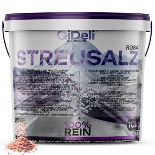 GiDeli Groß Streusalz 10kg im Eimer - Rosa Auftausalz gegen Eis & Schnee - Tausalz für Winter - Ur Salz für schnee - Effektiv gegen Glätte