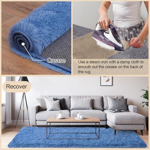 Area Rugs 9x12 Living Room, Blue Large Fluffy Rugs for Bedroom, Soft Carpet Shag Kids Room Rug, Non-Slip Fuzzy Rugs Indoor (Blue, 9ft x 12ft)