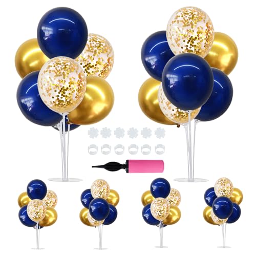 Image of TONIFUL 6 Set Navy Blue Gold Balloons Stand Balloon Centerpieces for Table