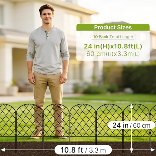 Thealyn Dekorativer Gartenzaun aus Metall, 61cm H x 33cm B 10 P, Steckzaun ohne Graben, Mobiler Zaun für Hunde, Camping & Teich, 10 Paneele (3,3 m Gesamtlänge)