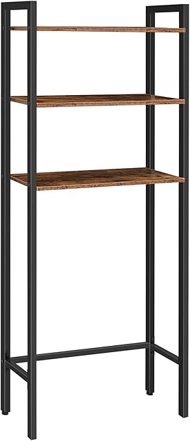 HOOBRO Over Toilet Storage Unit, 3-Tier Bathroom Shelves, Industrial Bathroom Organizer Over The Toilet, Toilet Storage Rack with Multi-Functional Shelves, Rustic Brown EBF41TS01