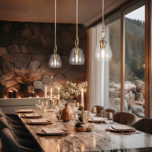Image of KSANA Gold Glass Pendant Light, Modern Hanging Light Fixture with Water Ripple for Kitchen Island, Bedroom, Foyer, and Entryway