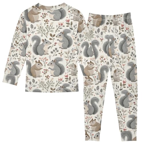 ALAZA Squirrel Leaf Blossom 2 Piece Pajama Set Long Sleeve Top and Pants Sleepwear Unisex2