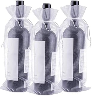 White Organza Wine Bottle Bags 750ml Wine Gift Bags with Drawstring for Gift Wrapping Wine Bottles - 14 x 37CM
