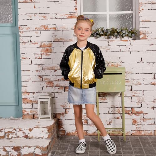 QPANCY Girls Sequin Jacket Kid lightweight Flight Jacket Zip Up Jacket3