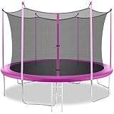 8FT Trampoline with Enclosure Net Outdoor Jump Rectangle Trampoline - ASTM Approved-Combo Bounce Exercise Trampoline with PVC Spring Cover Padding for Kids and Adults,Pink