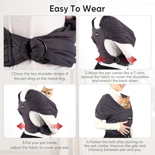 NATUYA Hundetragetasche, leichte freihändige Welpen-Tragetasche, Anti-Angst-Katzenschlinge, größenverstellbar, Premium-Hundetragetasche, Sling Warp (Drak Grey)